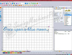 DIME Word Art in Stitches 87 embroidery software interface with a blue script design reading Once upon a blue moon.