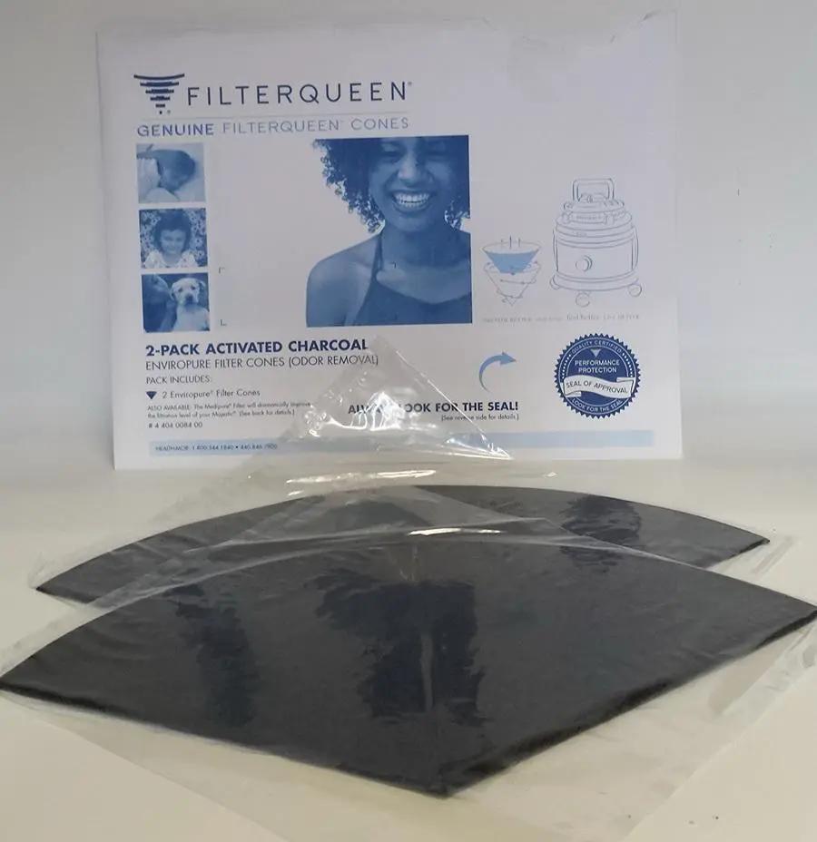 FilterQueen Enviropure vacuum filters 2-pack activated charcoal cones, black.