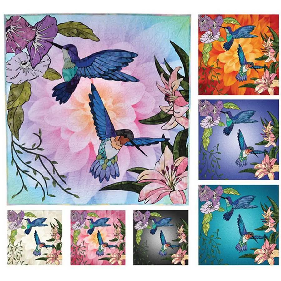 Hoffman Fabrics Hummingbird Lane Quilt Kit; multicolor hummingbird fabric panels.