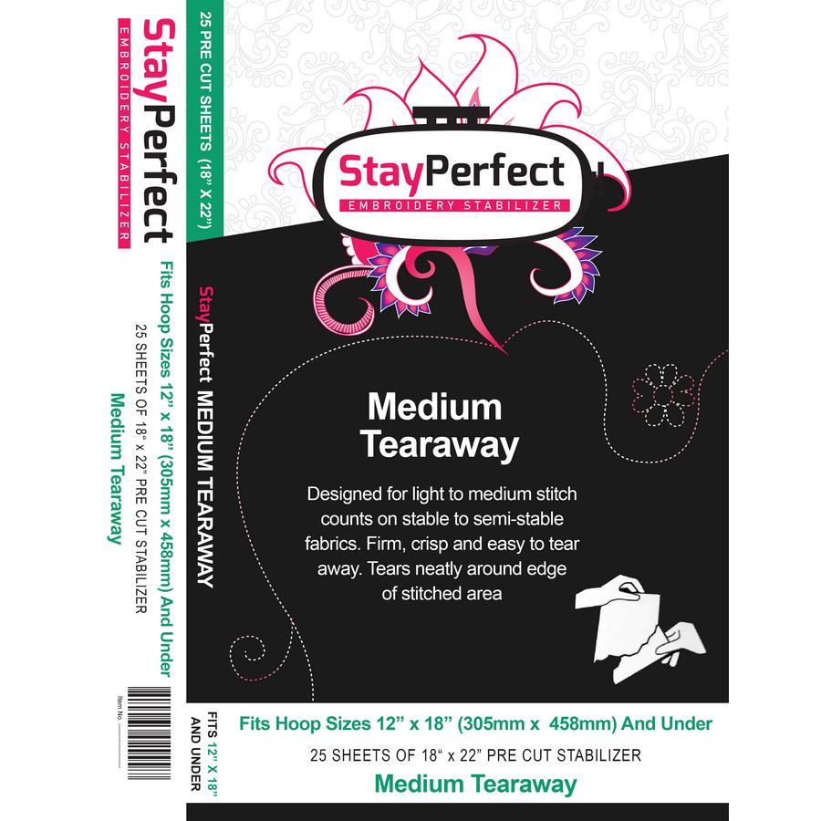 StayPerfect Medium Tearaway Pre Cut Stabilizer Sheets 25 pack - Sewingmachinesplus.com