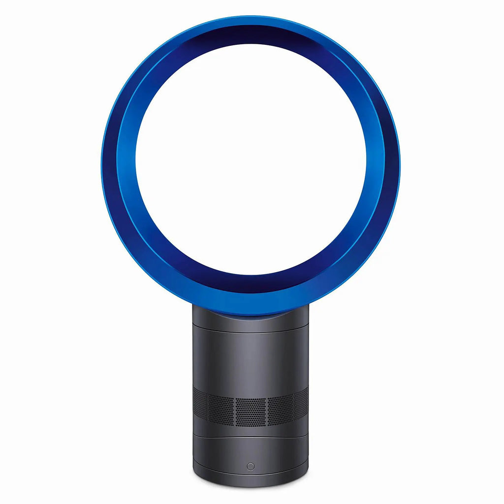 Dyson 10in Desk Fan AM06, blue bladeless ring design on dark cylindrical base