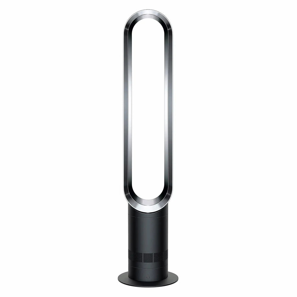 Dyson AM07 tower fan in black with bladeless loop design.