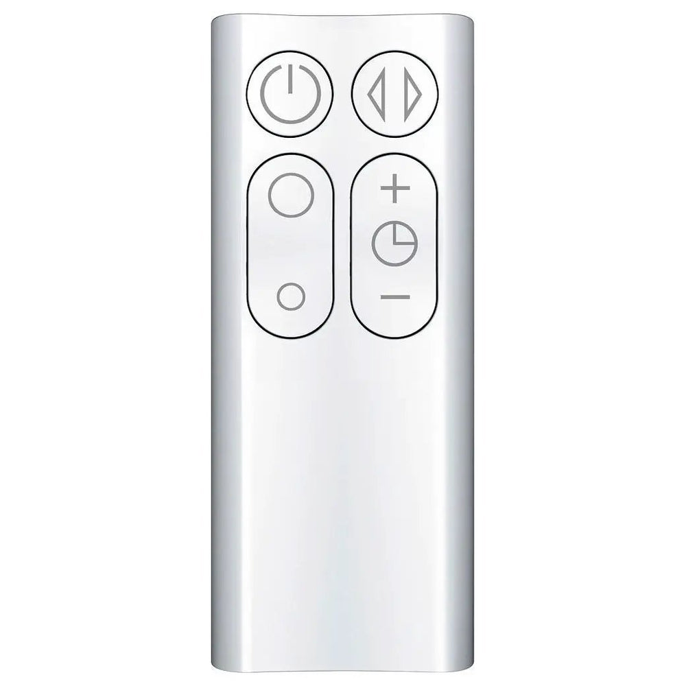 Dyson AM07 white tower fan remote control with round power button and vertical plus/minus controls