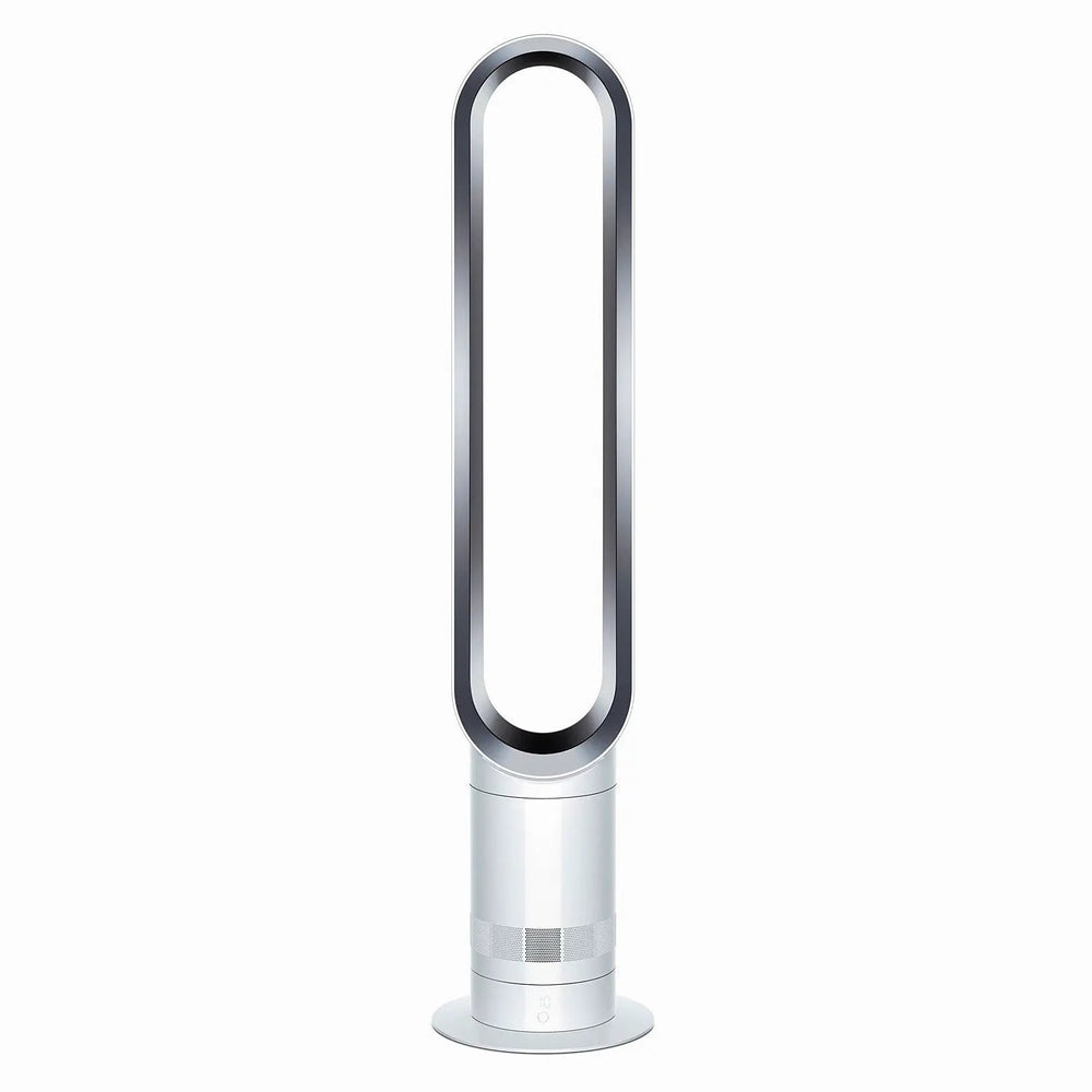 Dyson AM07 tower fan in white, bladeless design with curved loop