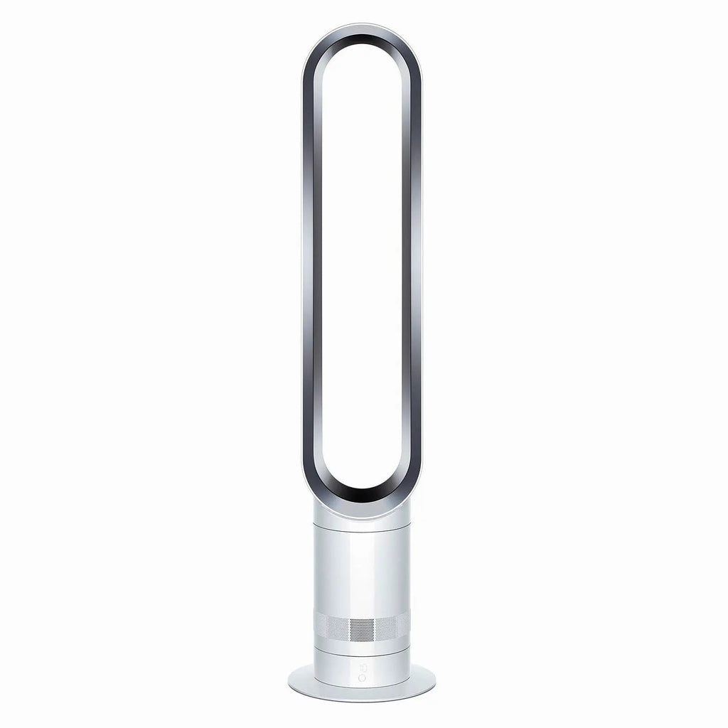 Dyson AM07 tower fan in white, bladeless design with curved loop