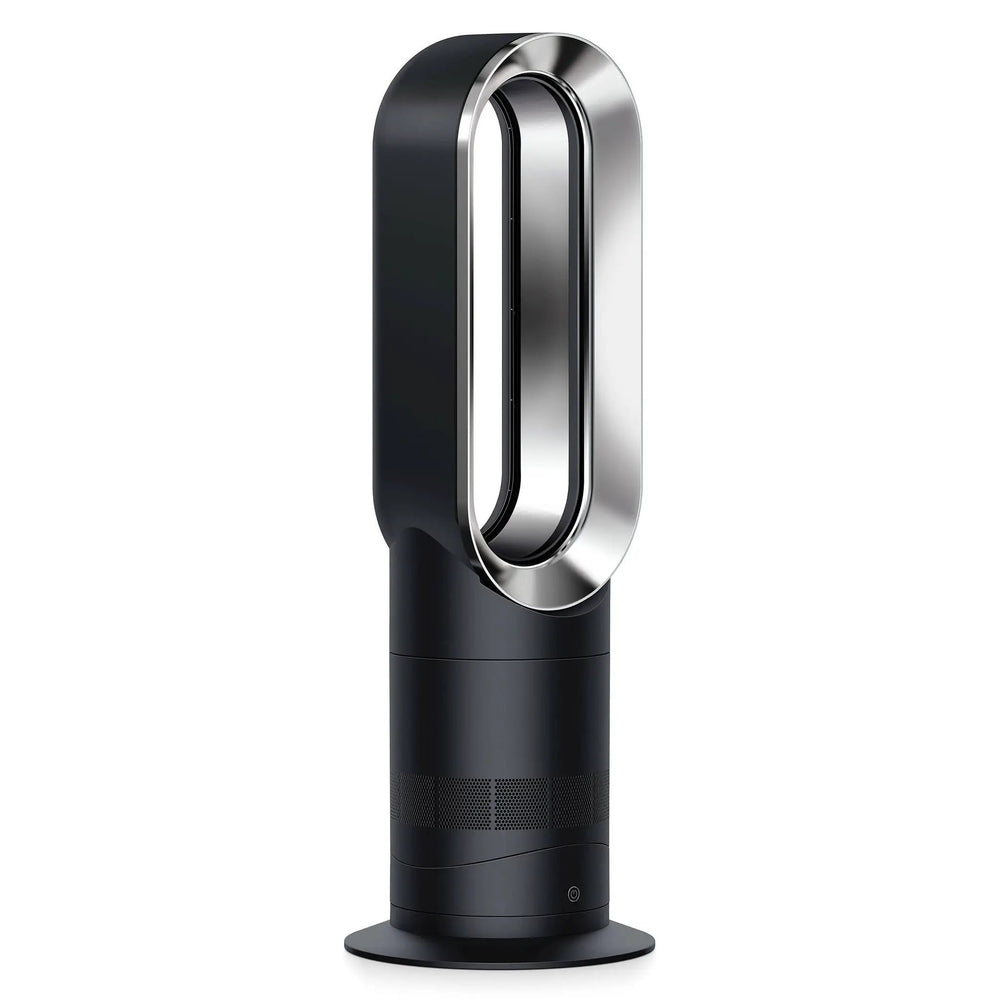 Dyson Hot+Cold Jet Focus Fan AM09 in black with chrome ring, bladeless tower heater