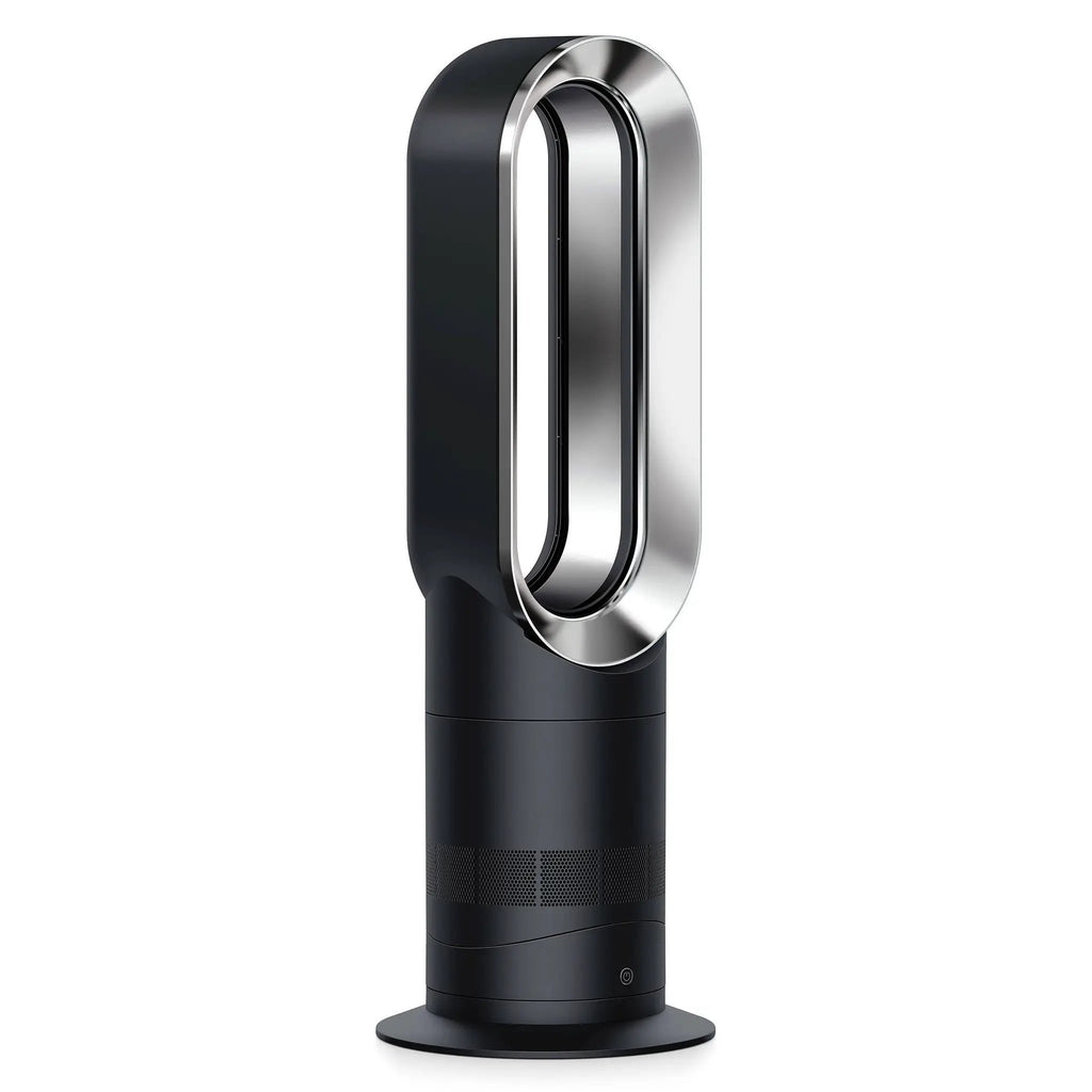 Dyson Hot+Cold Jet Focus Fan AM09 in black with chrome ring, bladeless tower heater