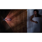 Dyson Hot+Cold Jet Focus Fan AM09 in white, projecting airflow across the room.