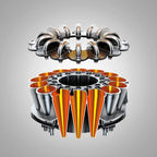 Dyson DC39 Ball Multi Floor canister vacuum exploded view with orange cyclone tubes and metal components