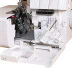 Elna eXtend 664P V2 Overlock Serger machine in white, interior view with exposed mechanisms and threading guides