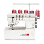 Elna eXtend CoverMax serger machine with white body and five thread spools