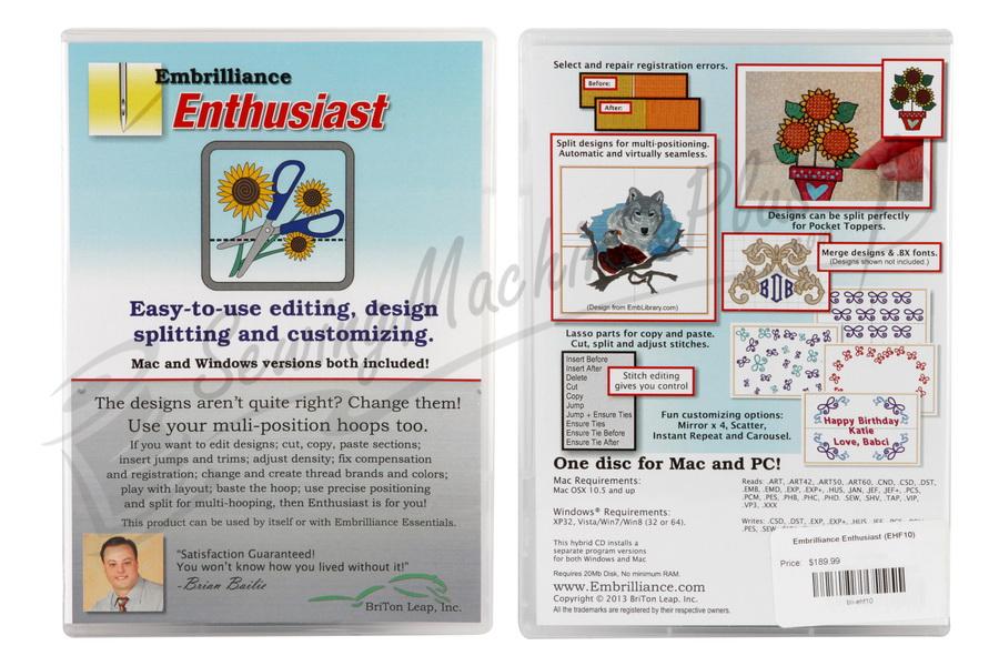 Embrilliance Enthusiast Embroidery Software for Mac and PC (EHF10)