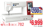 Elna eXcellence 782 computerized sewing and quilting machine, white with red display panel