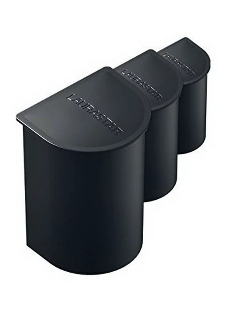 Laurastar Anti-Scale Water Filter Cartridges, pack of 3, black cylindrical filters with Laurastar logo
