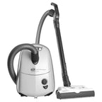 SEBO AIRBELT E3 Premium canister vacuum in Arctic White with hose and floor nozzle