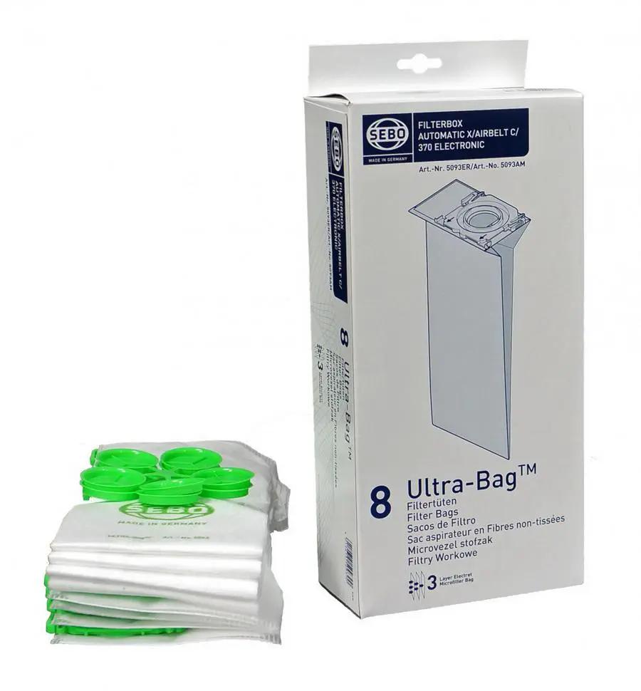 SEBO Ultra-Bag filter bags box for X, G, C 300/350/370 machines, 8 green-tipped bags