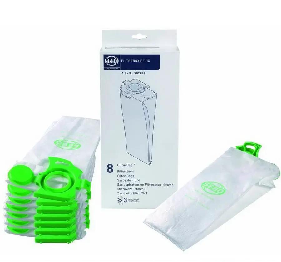 SEBO filter bag box for Felix and Dart machines, 8 Ultra-Bags with green bag dispensers