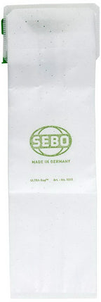 SEBO ULTRA-Bag filter bag packaging, white with green SEBO logo and Made in Germany