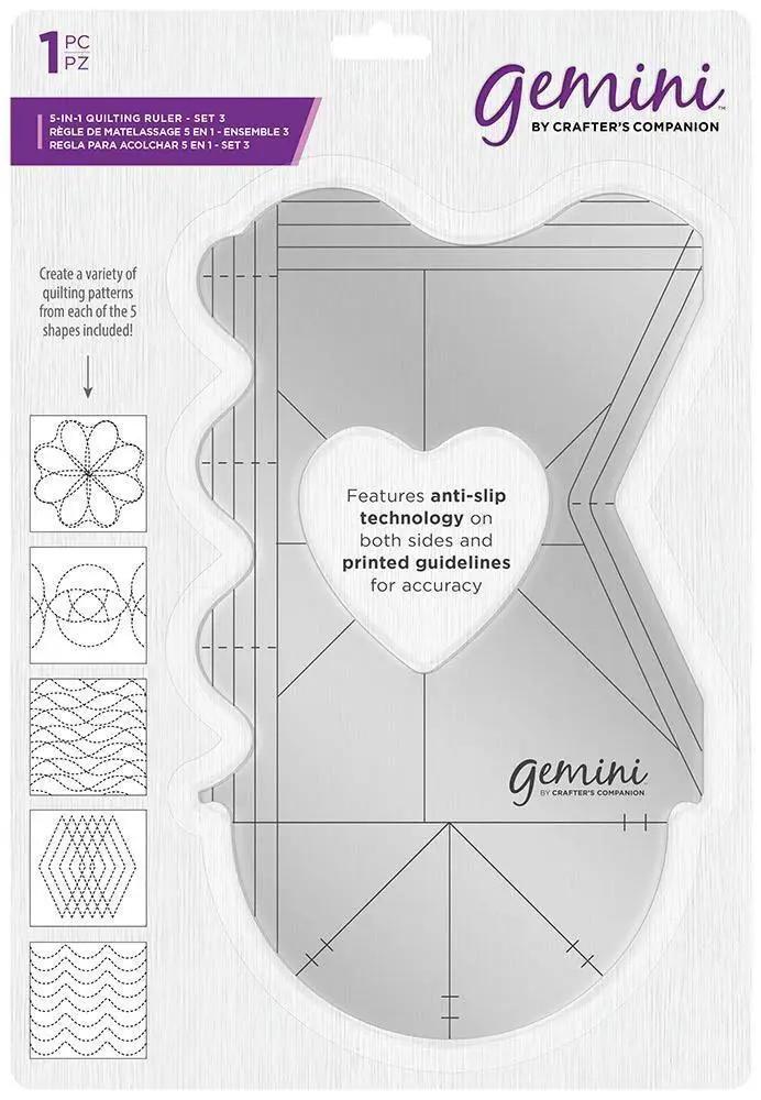 Gemini by Crafter's Companion 5-in-1 Quilting Ruler Set 3 with anti-slip tech and printed guidelines