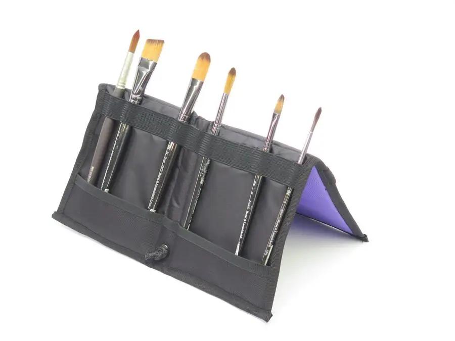 Bluefig Paint Brush Easel Carrying Case, black exterior with purple lining, holds multiple brushes