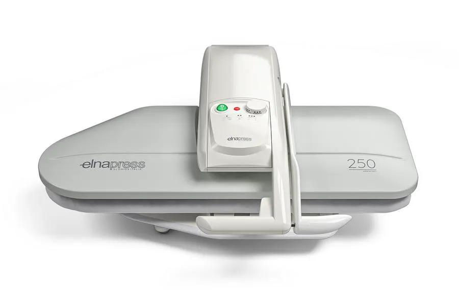 Elnapress EP250 steam press by Elna in light gray with top control panel.