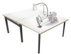 Encore Elite 18 long arm quilting machine on a white table with metal legs, Encore brand visible.