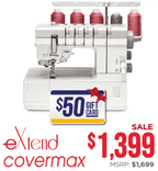 Elna eXtend Covermax serger machine in white with multiple thread spools