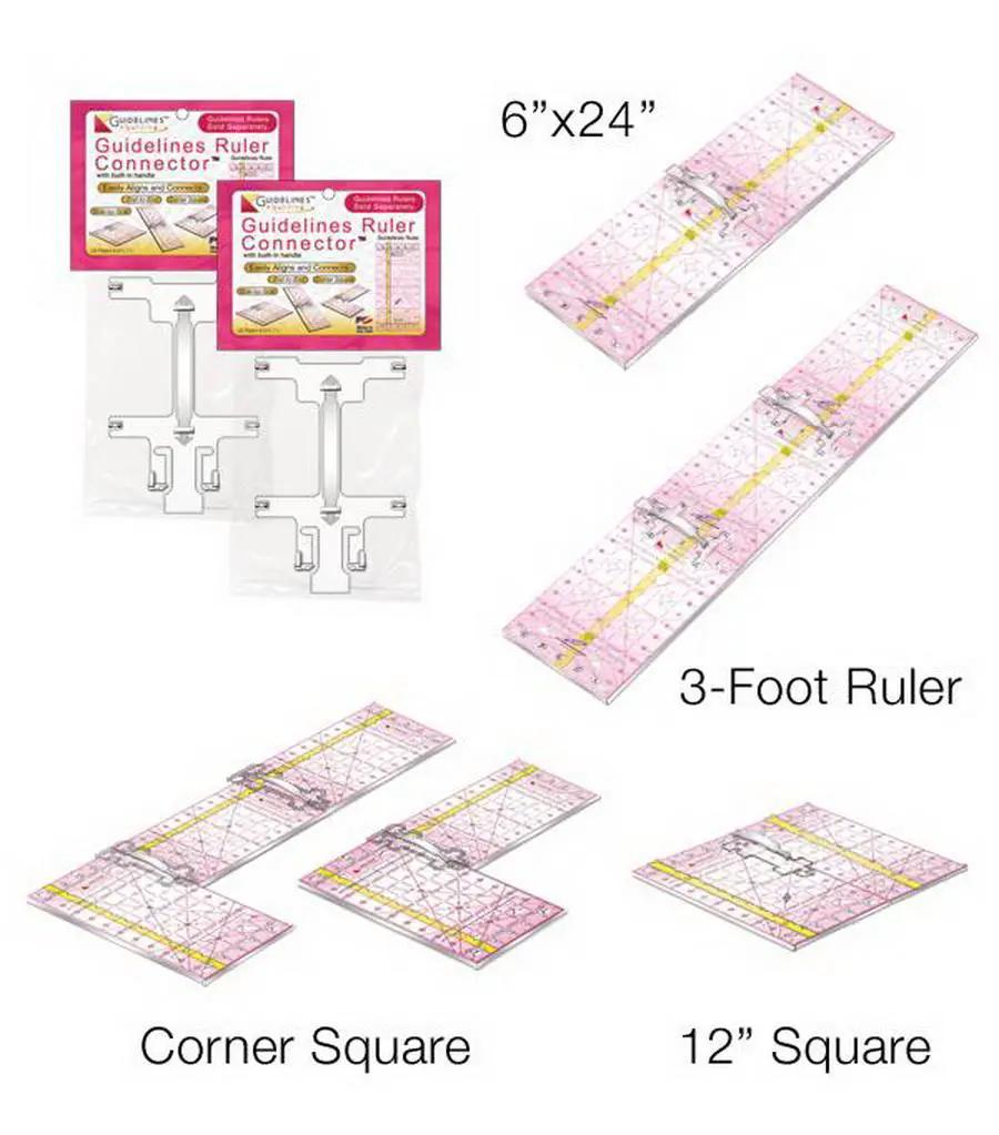 Guidelines 4 Quilting pink quilting ruler set (2 rulers) with clear grid and yellow alignment guides