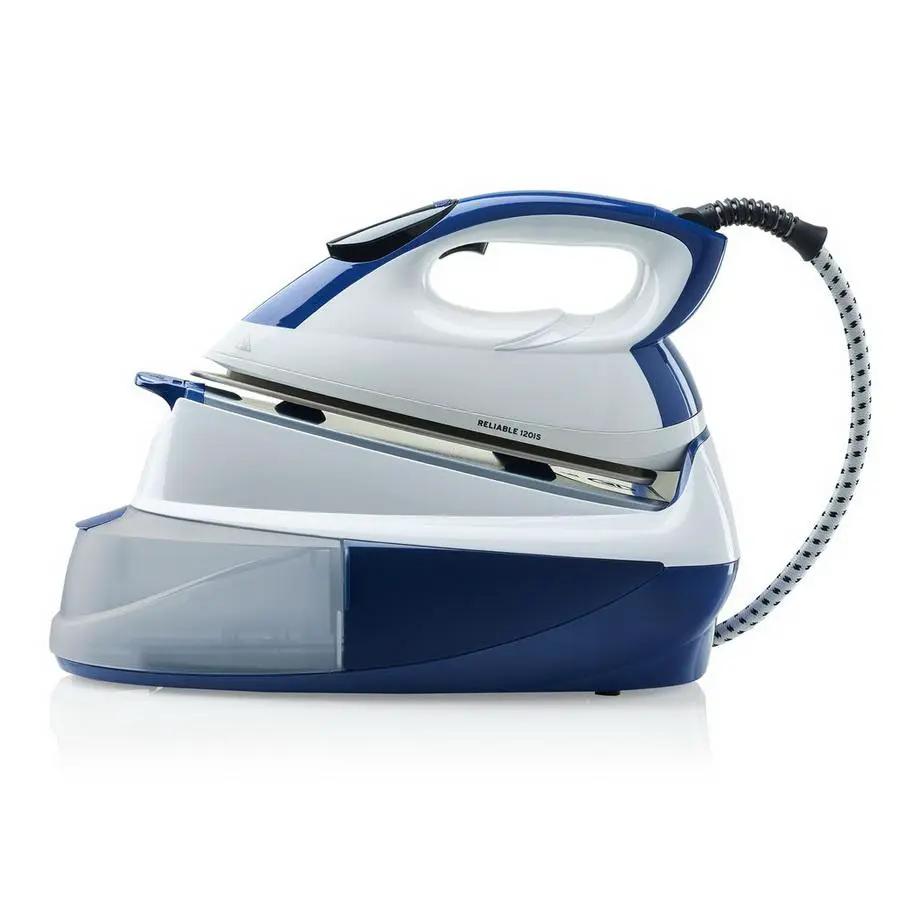Reliable Maven 120IS ironing system in blue and white with attached hose