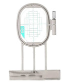 Sew Tech embroidery hoop 20mm x 60mm on a silver metal stand with screw clamp