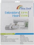 Sew Tech embroidery hoop 200mm x 200mm on white packaging with EF91 SA446