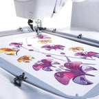 Sew Tech embroidery hoop 260mm x 200mm, white frame with floral fabric design