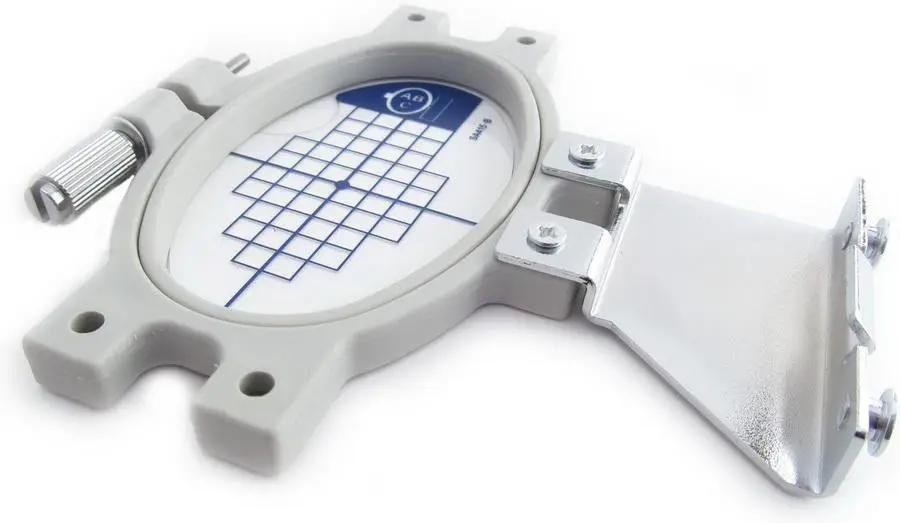 Sew Tech embroidery pocket hoop, 20mm x 60mm, gray metal frame with mounting bracket