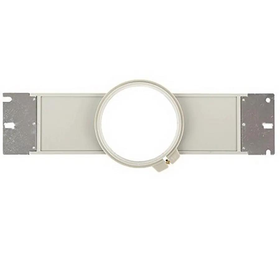 Sew Tech Melco 400 mm Arm embroidery frame, gray metal with white circular hoop and end brackets.