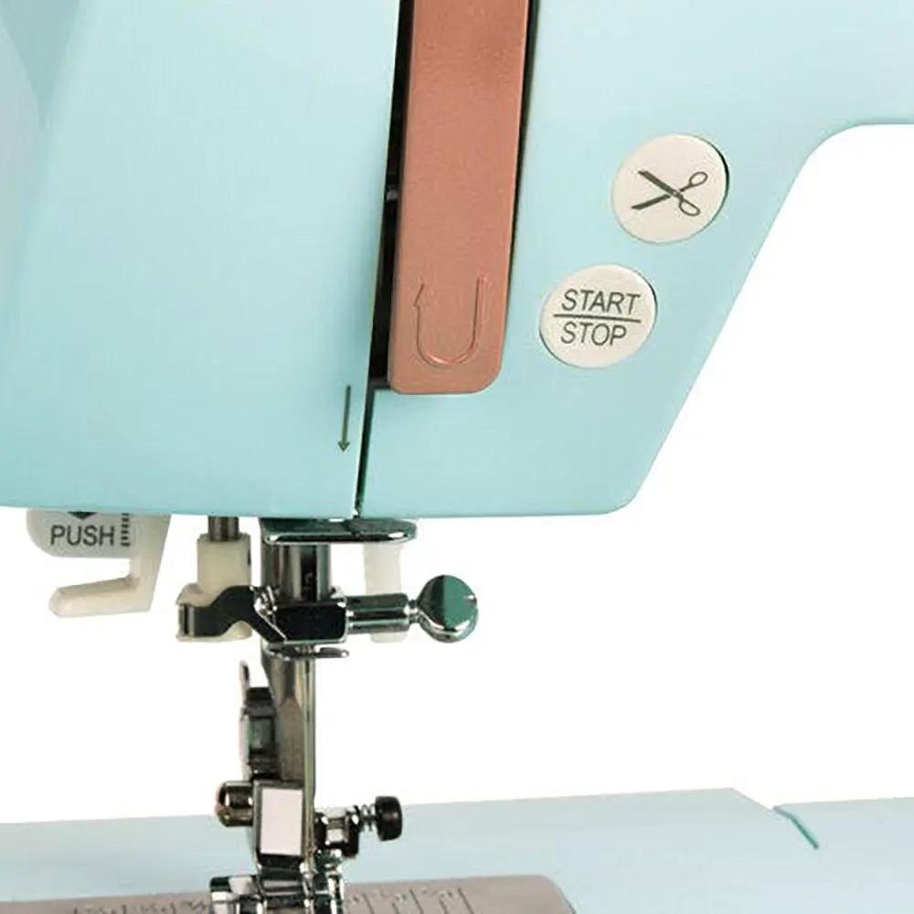 EverSewn Sparrow 30S sewing machine in teal with extension table