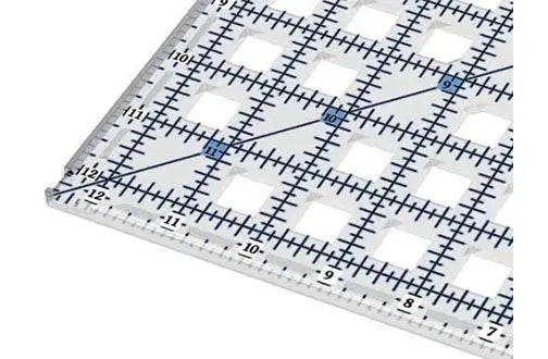 Grace TrueCut Original 12.5in x 12.5in ruler, clear acrylic with blue markings