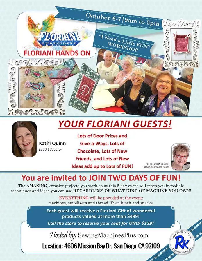 Floriani Hands On Event - October 6 - 7, 2017 9AM - 5PM - Sewingmachinesplus.com