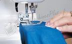 Janome 1000CPX Cover Pro coverstitch machine refurbished stitching blue fabric