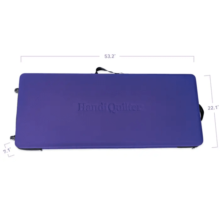 Handi Quilter FreeWay Quilt Frame in purple carrying case with embossed HandiQuilter logo