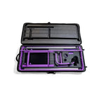 Handi Quilter FreeWay Quilt Frame, purple metal frame with components in a carrying case