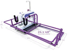 Handi Quilter FreeWay Quilt Frame, purple frame with mounted sewing machine, 24 x 48 quilting space