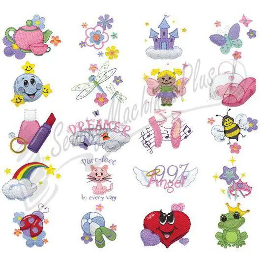 Dakota Collectibles embroidery designs collage for girls, 970309, colorful cute motifs