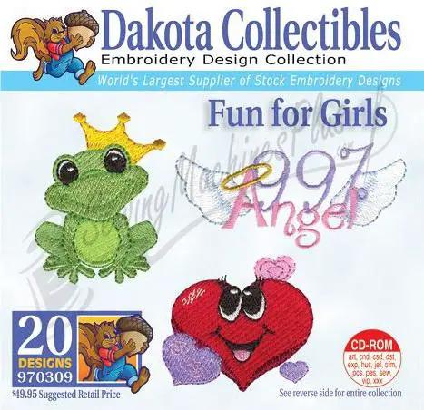 Embroidery design collection by Dakota Collectibles - Fun for Girls, 20 designs, 970309, green frog and red heart.