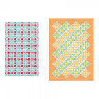 Sizzix Bigz XL Die Rocking the House; two papercraft samples: teal/red geometric left, orange lattice right.