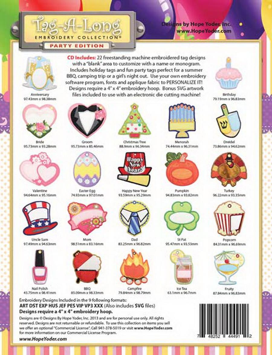 Tag-A-Long Party Edition Embroidery CD w/SVG - Designs by Hope Yoder