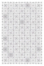 DIME Windmill Garden Quilt pattern, grayscale line drawing of windmill blocks with floral border.