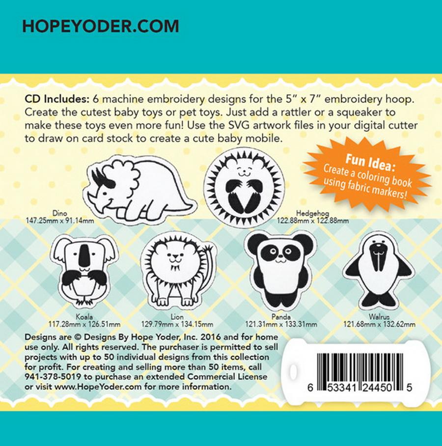 Zoo Babies Embroidery CD w/SVG - Designs by Hope Yoder