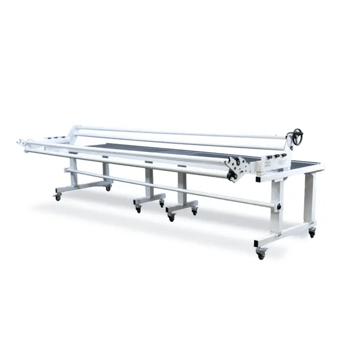 Handi Quilter Amara 24-inch longarm quilting machine on a 10 ft Gallery2 frame, white mechanical quilting setup.