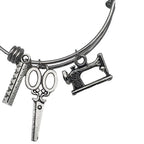 Amanda Jayne Jewelry Scissors, Ruler & Machine Charm Adjustable Bangle Bracelet, Silver - Sewingmachinesplus.com