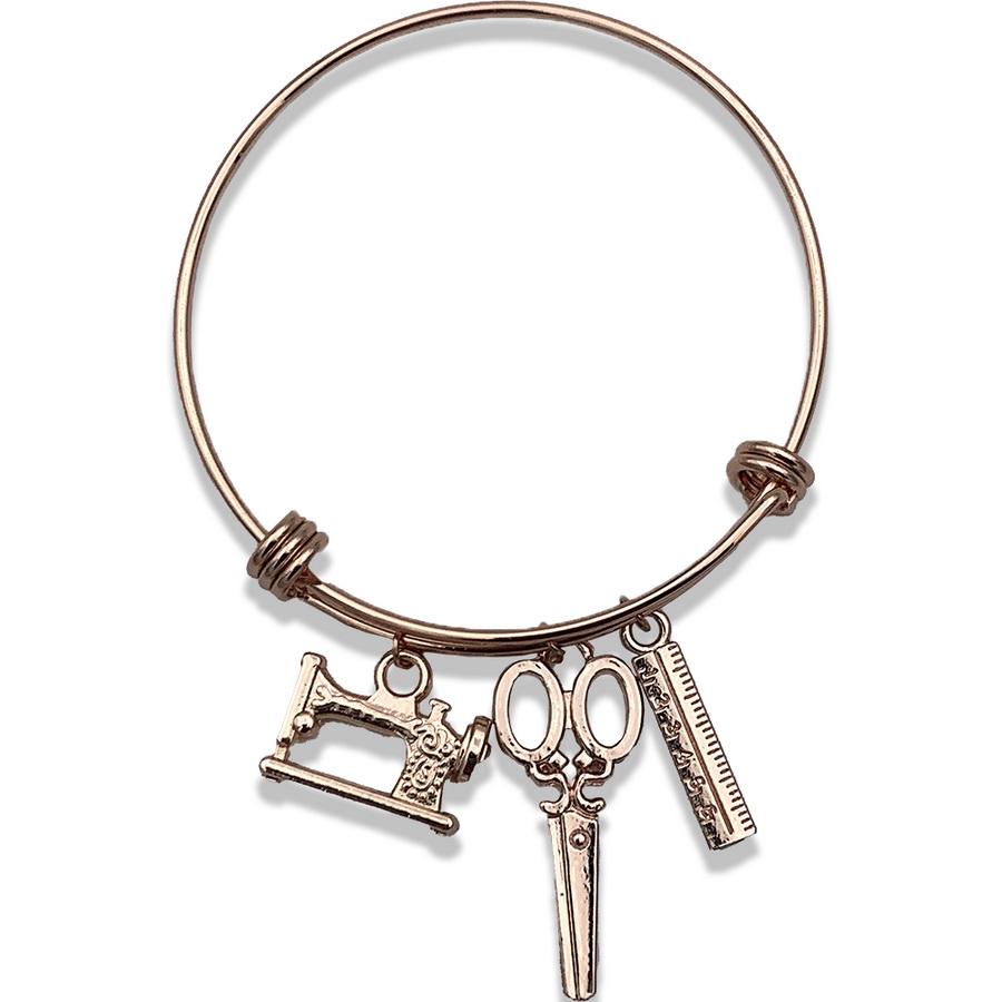Amanda Jayne Jewelry Scissors, Ruler & Machine Charm Adjustable Bangle Bracelet, Rose Gold